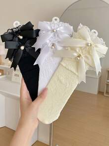 1/3 Pairs Spring/Summer Thin Knee-High Socks, Ballerina Style Mid-Calf Socks, Lolita Bow Socks, Mesh Hollow Stockings, No-Show Socks, Lace Trim Straight Tube Socks - Multicolor - View 4