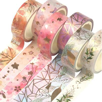 Floral Gold Washi Tape Set 6 Rolls Foil Masking Tape Decorative For Arts, DIY Crafts, Journal Supplies, Planners, Scrapbook, Card/Gift Wrapping