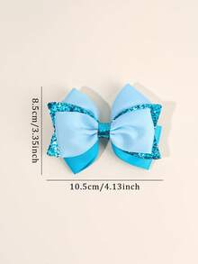 2件套女童蓝色蝴蝶结发夹，简约缎带蝴蝶鳄鱼夹，闪亮亮片装饰蝴蝶发卡，春夏日常时尚发饰 - 彩色 - 查看 6