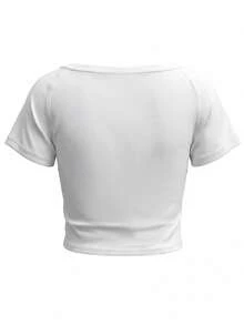 White Twist Knot Crew Neck Short Sleeve T-Shirt For Women, Summer Sexy Slim Fit Cropped Versatile Top - White - View 9