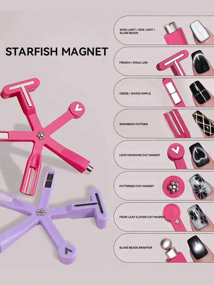 Bộ dụng cụ nam châm hình sao biển và mèo 8 trong 1, nam châm mạnh, thiết kế nghệ thuật móng tay từ tính đa dạng, bộ que nam châm cho sơn gel từ tính hình mèo. - Nhiều màu - Xem 1