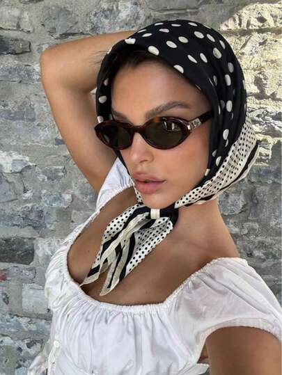 1pc Women's Polka Dot Silk Scarf, Ladies' Silk Neckerchief, Fashion Silk Scarf Shawl For Women, Summer