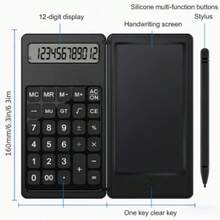 Calculatrice pliable 12 chiffres avec bloc-notes LCD, boutons en silicone, stylet, effacement d'une touche, fonction mémoire (MC/MR/+), racine carrée, calcul de pourcentage, taille portable, alimentée par pile, convient pour un usage au bureau et à l'école - Pièce unique - Voir 11