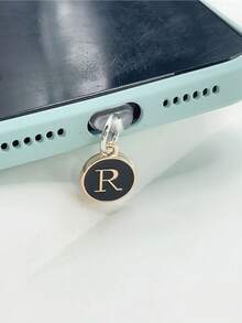 1pc Type-C Vintage Letter Phone Dust Plug, 26 Letter Options In Black & Gold Round Charging Port Cover, Luxury Niche Design Compatible With All Models, Anti-Dust Anti-Loss Accessory - Type-c - View 5