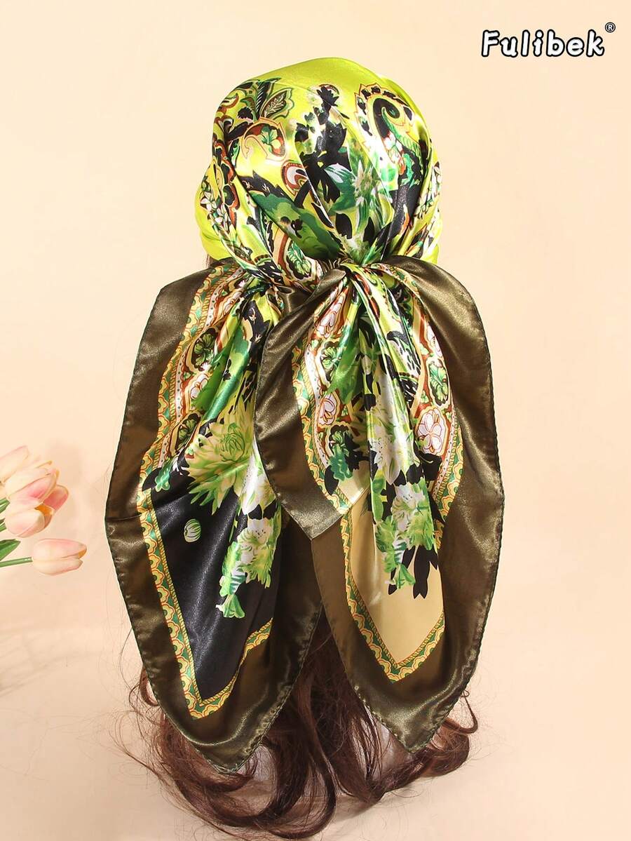 1 chiếc khăn in họa tiết 90cm, khăn bandana và khăn vuông dành cho nữ, phụ kiện tóc, băng đô, khăn buộc tóc, áo abaya, thích hợp cho bãi biển, kỳ nghỉ và cuộc sống hàng ngày, giúp tôn lên phong cách của bạn. - màu xanh lá - Xem 1