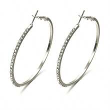 1 par de pendientes de aro de aleación con diamante de imitación de estilo minimalista retro, pendientes geométricos circulares exagerados - Plateado - Ver 7