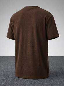 Men's Casual Loose Fit Round Neck Short Sleeve T-Shirt, Coffee Color - Coffee Brown - View 4