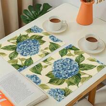 4/6/8 Piezas Set, Manteles individuales de Hortensia, Decoración de Fiesta, Manteles de Mesa de Comedor (Lino), Posavasos Lavables Impresos, Protectores de Superficie, Decoración Ideal para Reuniones Festivas en la Cocina y el Hogar - Multicolor - Ver 4