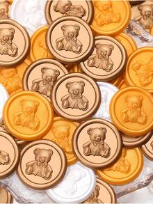 10/30/50/100 pièces Autocollants de cachet de cire d'ours mignons, autocollants de cachet de cire adhésifs, autocollants de cachet d'enveloppe, sceaux d'enveloppe autocollants dorés pour cadeaux, cartes d'action de grâce, emballage cadeau, invitations de mariage et de fiançailles, fête d'anniversaire, Noël - Ours mignon - Voir 1