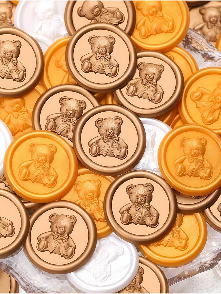 10/30/50/100 pièces Autocollants de cachet de cire d'ours mignons, autocollants de cachet de cire adhésifs, autocollants de cachet d'enveloppe, sceaux d'enveloppe autocollants dorés pour cadeaux, cartes d'action de grâce, emballage cadeau, invitations de mariage et de fiançailles, fête d'anniversaire, Noël - Ours mignon - Voir 1