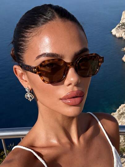 1 Pair Unisex Square Leopard Print Brown High-End Fashion Sunglasses, Suitable For Beach And Nightclub Parties, Elegant, Beach Accessories, Women's Beach Accessories, Basic Autumn/Winter Women's Clothing, Business Casual Attire, Gifts, Chains, Elegant Outfit