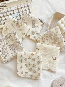 5 chiếc khăn mặt bằng vải muslin cho bé, khăn mềm mại cho trẻ sơ sinh, khăn tay nhỏ đa năng in hình dễ thương có thể tái sử dụng. - Khăn tay vuông nhỏ in hình cho bé - Xem 2