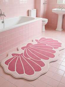 1pc Soft Pink Shell Shaped Area Rug - Adorable Seashell Pattern, Non-Slip Backing, Machine Washable, Comfortable Bedroom Decor Room Or Play Area, Whimsical Decorative Washable Rug For Living Room - Multicolor - View 2