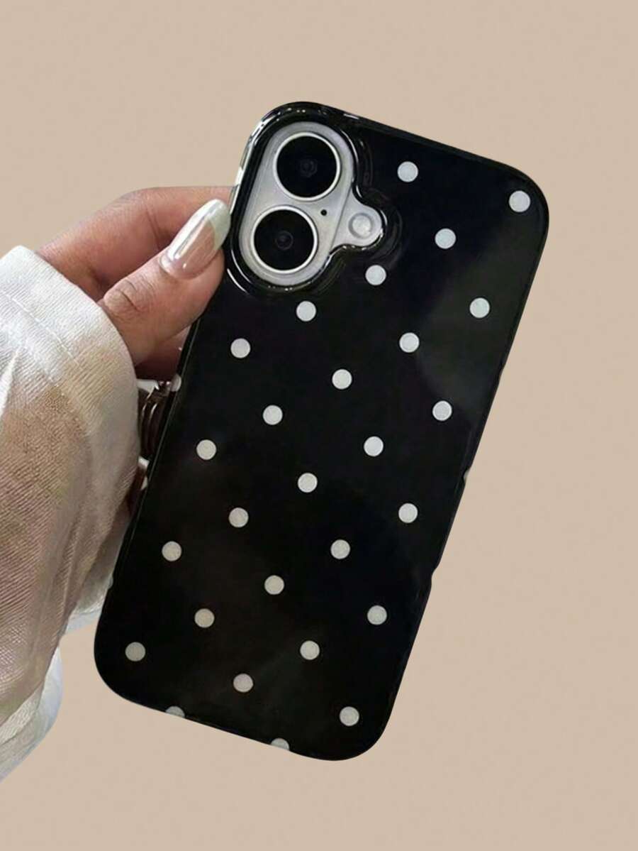 时尚手机壳，简约可爱黑白波点图案，适用于 11 至 17 系列、17Pro Max、17Pro、17、16Pro Max、16Pro、16 Plus、15Pro Max、15Pro、15、14Pro Max、14Pro、14、13Pro Max、13Pro、13、12Pro Max、12Pro、12、11 等智能手机。 - 黑色 - 查看 1