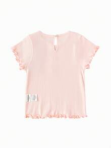 Áo ngắn tay viền bèo nhún ngọt ngào cho bé gái thuộc bộ sưu tập mùa hè mới, với cổ áo ren tinh tế. - trắng đỏ - Xem 2