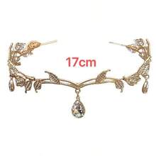 Crystal Leaf Crown Headband, Fully Rhinestoned Fairy Costume Jewelry, Vintage Elf Princess Bridal Wedding Accessory - Gold - View 6