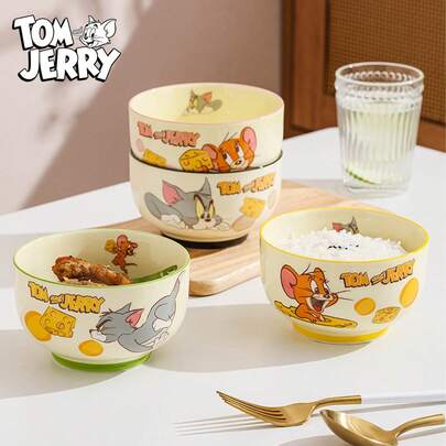 TOM AND JERRY. Set de bols à fromage - Apportez une touche de fun de dessin animé classique à votre expérience de repas | Bols en céramique avec des motifs de dessins animés adorables, convenant pour le petit-déjeuner et le dîner - Durables et lavables au lave-vaisselle, commencez votre journée avec une ambiance de bol de dessin animé charmante dans la cuisine!