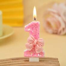 1pc Sparkling Bow Birthday Candle, Pink Digital Birthday Cake Decoration, Candle Cake Decoration, Suitable For Girls And Ladies' Anniversary Celebrations - Glittery Pink Bow - View 12