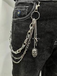 1pc Multi-Layer Chain Men's Pant Chain, Fashion Hip-Hop Unisex Pant Chain With Oil Drop Cross, Skull Pendant, Waist Decor, Suitable For Street Party Wear, Gift Accessory - Multicolor - View 8