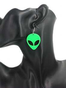 1pair Novelty Glow-In-The-Dark Acrylic Alien Shape Dangle Earrings, Creative Fun Transparent Earrings For Girls, Gift - Alien - View 10