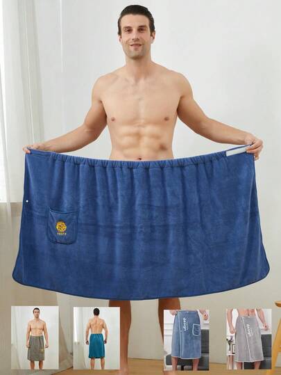 Men's Half Wrap Bathrobe, Adjustable, Lightweight & Soft, Comfortable & Breathable, Suitable For Bathroom, Spa, Sauna And Pool, Made Of Coral Fleece Material