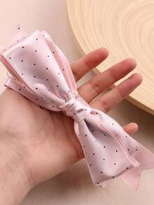 Sweet Romantic Polka Dot Satin Fabric White & Pink Bow Hair Claw, Elegant Elegant High Ponytail Banana Hair Clip - Multicolor - View 13