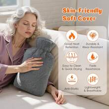 2L Natural Rubber Hot Water Bottle With Fluffy Faux Fur Cover, Leakproof Hot & Cold Compress Bag For Menstrual Cramps, Neck Shoulder Pain Relief, Hand & Feet Warmer, Ultra-Soft Touch (Gray/Pink) - B - Xem 7