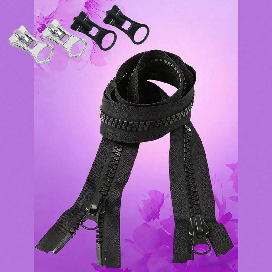 #8 Black Separating Dual Zipper, Suitable For Jackets, Coats, Bags, Backpacks, Wallets, Adult & Children's Clothing, DIY Crafts, Durable, Smooth Sliding, Length 60-150cm - C-Black - View 1