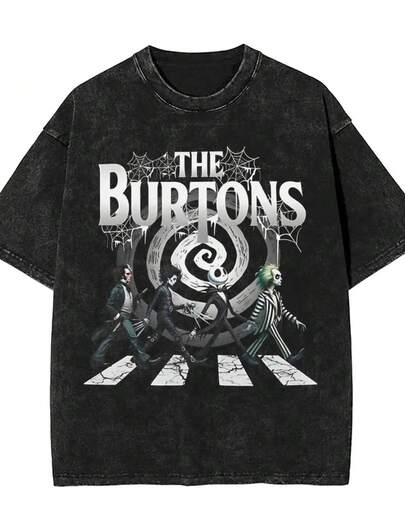 Casual Women's Knitted Fabric The Burtons Print Tee Short Sleeve Round Neck Regular Fit Top