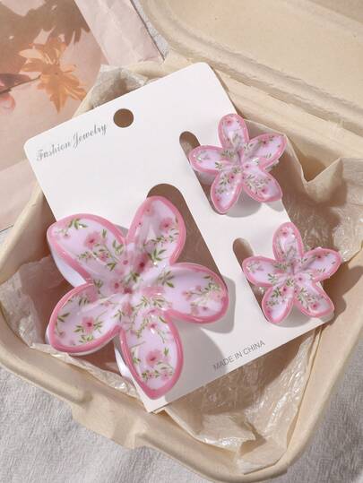 Set de 3 pinzas para el cabello con flores rosas, en tamaños pequeño y grande, adecuadas para recogidos, flequillo lateral, estilo bohemio, playa, accesorios de moda
