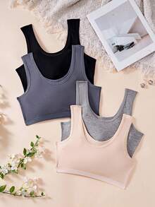 4PCS Summer Women Wireless Fixed U-Cup Bras, One-Piece Back Support Design, Solid Color Simple Casual Sporty Intimates, Comfy For Daily Home Wear - Multicolor - View 3