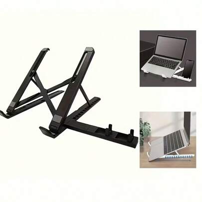 2-In-1 Adjustable Laptop & Tablet Stand With Integrated Phone/Stationery Holder - Portable Foldable ABS Desktop Organizer, Suitable For IPad, Kindle, Smartphones & E-Readers - Compact Smart Device & Laptop Stand