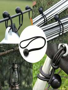 5 piezas/10 piezas/50 piezas/100 piezas Cuerda elástica para tienda de campaña de exterior, Cuerda elástica con bola de plástico, Hebilla de cuerda elástica, Cuerda elástica de trampolín de red de playa, Utilizada para fijar la tienda de campaña y el mástil - Negro - Ver 6