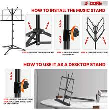 5 Core Music Stand Adjustable Desktop Book Stands Portable Sheet Holder All Metal Foldable Bookstand - Black - View 6