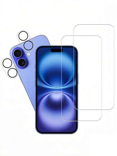 2 片屏幕保护膜，含 2 片摄像头镜头保护膜，兼容 17e / 16e / 17Pro / 17Promax / 17 / 16 / 16Pro / 16Promax / 15 / 14 / 13 / 12 / 11 / 11MIMI / 12MIMI / 14Pual / 15Pual，钢化玻璃膜，无气泡，高清透明，防刮花，易于安装。