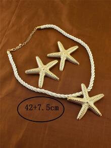 1 Set de Joyería Minimalista y Versátil con Collar y Aretes Asimétricos con Forma de Estrella de Mar para Mujer, Popular en el Comercio Transfronterizo - Juego de estrellas de mar de aleación de hierro - Ver 2