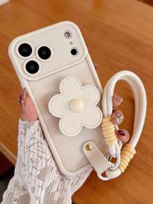 1 chiếc ốp lưng điện thoại bằng da họa tiết hoa dễ thương thời trang, có chân đế và dây đeo cổ tay, chất liệu TPU mềm chống sốc, bảo vệ toàn diện, tương thích với Apple 17/17 Pro/17 Pro Max/16 Pro Max/16/15/14/13/12/11 - Màu be - Xem 7