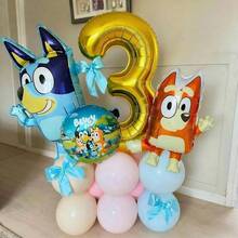 宾果主题生日气球柱套装，包含金色数字气球、卡通铝箔气球和马卡龙乳胶气球，适合主题生日派对装饰。 - 如圖 - 查看 14