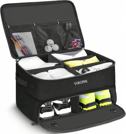 2 Layer Trunk Organizer, Gifts Men With Separate Ventilated Compartment 2 Pair Shoes, Waterproof Car Trunk Locker Balls, Tees, Clothes, Gloves, Gifts Golfers