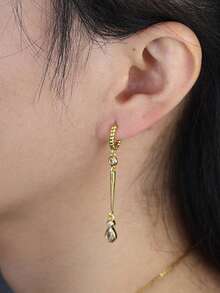 rundraw 2/6pcs New Round Hoop Water Drop Cone-Shaped Zirconia Inlaid Pendant Earrings, Elegant Copper Gold Color Women's Earrings, Suitable For Party, Evening Gala, Ball, Daily Outfit Accessory, Best Gift For Friends And Lovers On Holidays And Anniversaries - Gold - View 3