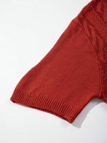 Men's Spring/Summer Neutral Knit Polo Collar Top, Cable Texture Slim Fit Casual Business Commute Short Sleeve Pullover T-Shirt - Red - View 6