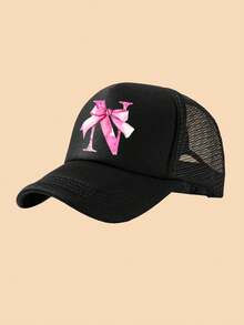 1pc White Truck Driver Mesh Cap, A-Z Bow Letter Print Baseball Cap, Adjustable Size Suitable For 3-8Y Boys & Girls, Suitable For Kids Back To School - Black - View 25