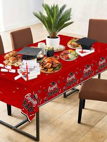 5pcs 2026 Graduation Party Decorations, Graduation Party Supplies, Congratulations Graduation Tablecloth, Transparent Tablecloth Clips, Plastic Tablecloth Clips, Red, Black And White Disposable Graduation Tablecloths, Graduation Tablecloth Party Decor - Graduation GRAD Tablecloth - Red - View 3