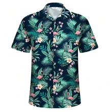 Hawaiian Shirt For Men Tropical Shirts Summer Beach Button Down Short Sleeve Luau Aloha Floral Cruise Vacation Outfit 2026 - 火烈鳥綠 - 查看 7