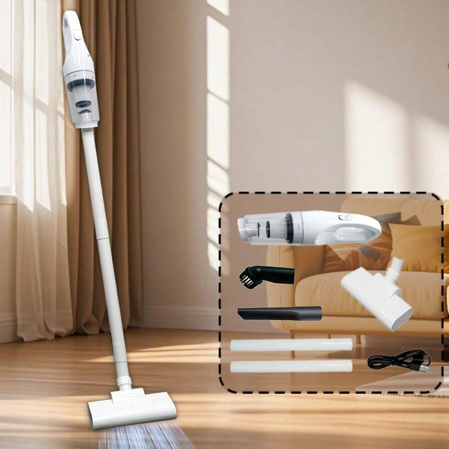 Cordless Handheld Vacuum Cleaner, 2-In-1, Lightweight, Single-Handed Operation, Direct Suction Design, Powerful Suction, Suitable For Home, Carpets, Hard Floors. 2600mAh, 7.4V - White - 2 Filter Cartridges - View 1