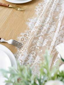 1pc White Lace Tablecloth Fabric Combination, With Tassel Edges And All-Over Lace Embroidery Design, Keywords: Lace Fabric, Tassel Lace, Embroidered Lace, Wedding Dress, Bridal Gown, Clothing Accessories, Tablecloth, Table Runner, Wedding Decor, Home Decor, White Lace, Wedding Ceremony, Mother's Day Gift, Father's Day Gift, Party Tablecloth - 001 - View 6