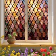 1/3/5pcs Colorful Geometric Pattern Glass Window Film, Removable Glue-Free Static Cling Frosted Privacy Decorative Sticker, Suitable For Bathroom Home Decor Window - Geometric Frosted Film - View 9