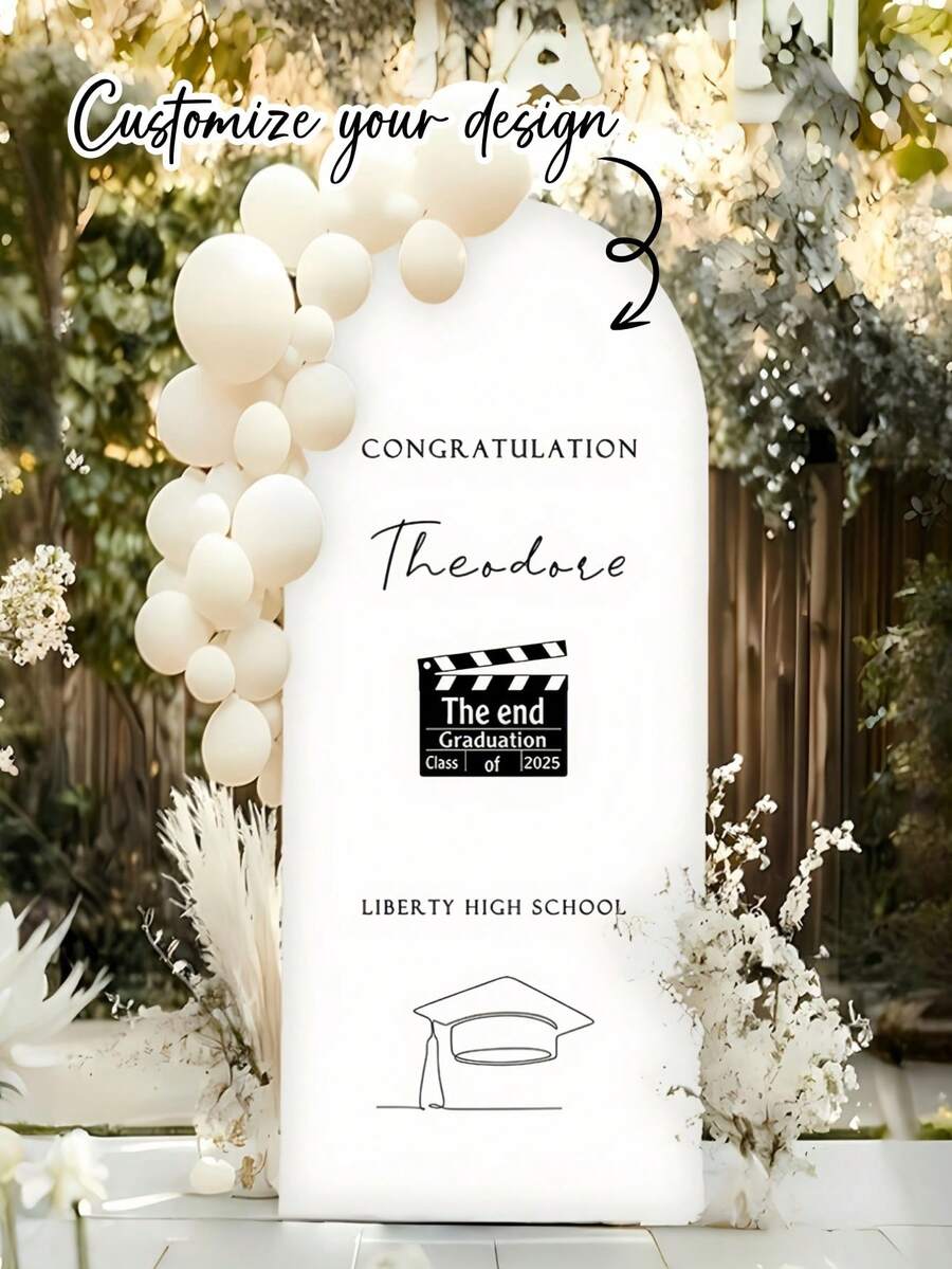 Customized Elastic Arch Cover, Personalized Photo Arch Set, Custom Polyester Elastic Wedding Bachelorette Party Arch Set, Customized Arch Background Cover, Suitable For Round Top Background Frame, Birthday, Theme Party, Wedding Arch Background Cover, Available In Multiple Sizes - Multicolor - View 1