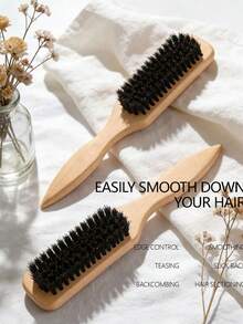 1支男女通用猪鬃顺滑梳，胡须刷，防毛躁梳，蓬松木柄梳，解结梳，发际线定型，光滑马尾梳 - 宽锥形尾梳，方便解结和顺滑，便于分缝、造型、抛光和拉直头发 - 米色 - 查看 6