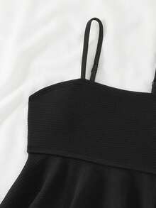 Tween Girls Knit Bikini Sets, Special Fabric, Spaghetti Strap, Cropped Tank Top Design, European & American Fashion, Minimalist Influencer Style, 2-Piece Swimwear Set, Suitable For Summer, Vacation, Beach - Black - View 4